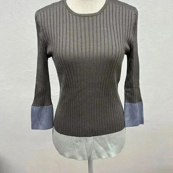 St. John Womens Wool Blend Ribbed Color Block Sweater/ Blouse - Picture 1 of 9